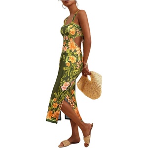 image:imageFloerns Womens Tropical Bow Tie Back Long Dress Sleeveless Split Vacation Maxi DressMulticolor