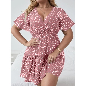 image:imageWomens Plus Size Boho Wrap V Neck Short Sleeve Vacation A Line Short Dress