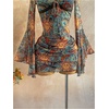 image:imageFloerns Womens Boho Western Mini Dress Floral Country Mesh Bell Sleeve Vintage DressesBlue Sunset
