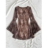 image:imageFloerns Womens Boho Western Mini Dress Floral Country Mesh Bell Sleeve Vintage DressesBrown