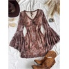 image:imageFloerns Womens Boho Western Mini Dress Floral Country Mesh Bell Sleeve Vintage DressesBrown