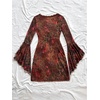 image:imageFloerns Womens Boho Western Mini Dress Floral Country Mesh Bell Sleeve Vintage DressesDark Brown