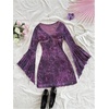 image:imageFloerns Womens Boho Western Mini Dress Floral Country Mesh Bell Sleeve Vintage DressesPurple