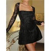 image:imageFloerns Womens Elegant Lace Long Sleeve Mini Dress Tie Open Back A Line Wedding Guest DressesBlack