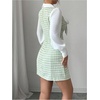 image:imageFloerns Womens Elegant Plaid Tweed Dress Bow Front Lantern Long Sleeve 2 in 1 Mini Houndstooth DressesGreen