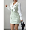 image:imageFloerns Womens Elegant Plaid Tweed Dress Bow Front Lantern Long Sleeve 2 in 1 Mini Houndstooth DressesGreen