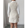 image:imageFloerns Womens Elegant Plaid Tweed Dress Bow Front Lantern Long Sleeve 2 in 1 Mini Houndstooth DressesKhaki