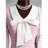 image:imageFloerns Womens Elegant Plaid Tweed Dress Bow Front Lantern Long Sleeve 2 in 1 Mini Houndstooth DressesSoft Pink