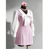 image:imageFloerns Womens Elegant Plaid Tweed Dress Bow Front Lantern Long Sleeve 2 in 1 Mini Houndstooth DressesSoft Pink