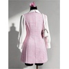 image:imageFloerns Womens Elegant Plaid Tweed Dress Bow Front Lantern Long Sleeve 2 in 1 Mini Houndstooth DressesSoft Pink
