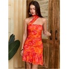 image:imageFloerns Womens Floral Mini Halter Neck Dress Bodycon Ruffle Hem Dress with ScarfOrange