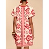 image:imageFloerns Womens Floral Summer Dress Puff Sleeve Crewneck Beach Vacation Tunic DressesRed and White