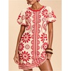 image:imageFloerns Womens Floral Summer Dress Puff Sleeve Crewneck Beach Vacation Tunic DressesRed and White