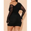 image:imageFloerns Womens Plus Size Off The Shoulder Mini Dress Mesh Long Sleeve Bodycon DressesBlack