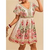 image:imageFloerns Womens Plus Size Summer Vacation Wrap V Neck Short Sleeve Ruffle Hem A Line Hawaiian Short DressApricot Pink Multi