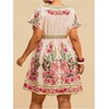 image:imageFloerns Womens Plus Size Summer Vacation Wrap V Neck Short Sleeve Ruffle Hem A Line Hawaiian Short DressApricot Pink Multi