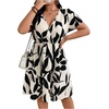 image:imageFloerns Womens Plus Size Summer Vacation Wrap V Neck Short Sleeve Ruffle Hem A Line Hawaiian Short DressApricot and Black
