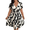 image:imageFloerns Womens Plus Size Summer Vacation Wrap V Neck Short Sleeve Ruffle Hem A Line Hawaiian Short DressApricot and Black