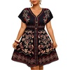 image:imageFloerns Womens Plus Size Summer Vacation Wrap V Neck Short Sleeve Ruffle Hem A Line Hawaiian Short DressBlack Red Multi