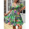 image:imageFloerns Womens Plus Size Summer Vacation Wrap V Neck Short Sleeve Ruffle Hem A Line Hawaiian Short DressGreen Multi