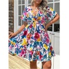 image:imageFloerns Womens Plus Size Summer Vacation Wrap V Neck Short Sleeve Ruffle Hem A Line Hawaiian Short DressWhite Floral Multi