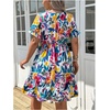image:imageFloerns Womens Plus Size Summer Vacation Wrap V Neck Short Sleeve Ruffle Hem A Line Hawaiian Short DressWhite Floral Multi