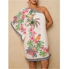 image:imageFloerns Womens Plus Size Tropical Summer Dresses Off The Shoulder Vacation Tunic DressBeige Multi