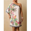 image:imageFloerns Womens Plus Size Tropical Summer Dresses Off The Shoulder Vacation Tunic DressBeige Multi