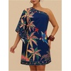 image:imageFloerns Womens Plus Size Tropical Summer Dresses Off The Shoulder Vacation Tunic DressDark Blue