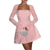 image:imageFloerns Womens Elegant Lace Long Sleeve Mini Dress Tie Open Back A Line Wedding Guest DressesPink