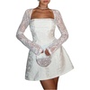 image:imageFloerns Womens Elegant Lace Long Sleeve Mini Dress Tie Open Back A Line Wedding Guest DressesWhite