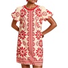 image:imageFloerns Womens Floral Summer Dress Puff Sleeve Crewneck Beach Vacation Tunic DressesRed and White