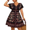 image:imageFloerns Womens Plus Size Summer Vacation Wrap V Neck Short Sleeve Ruffle Hem A Line Hawaiian Short DressBlack Red Multi