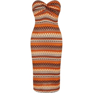 image:imageFloerns Womens Boho Tribal Sleeveless Strapless Tube Twist Front Bodycon Maxi DressesOrange Geo
