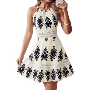 image:imageFloerns Womens Contrast Lace Sleeveless Halter Dress Backless Vacation A Line DressApricot