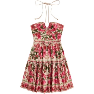 image:imageFloerns Womens Floral Sleeveless Halter Dress Milkmaid Flare Hem Boho Mini DressLight Pink