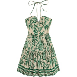 image:imageFloerns Womens Floral Sleeveless Halter Dress Milkmaid Flare Hem Boho Mini DressMint Green