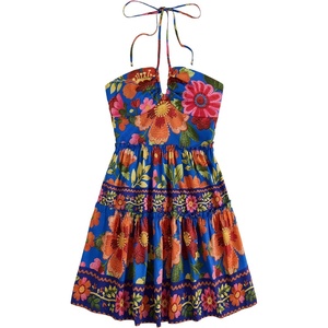 image:imageFloerns Womens Floral Sleeveless Halter Dress Milkmaid Flare Hem Boho Mini DressRoyal Blue