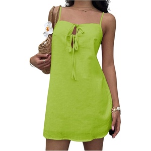 image:imageFloerns Womens Summer Tie Front Cami Dress Spaghetti Strap Vacation Mini DressesGreen