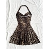 image:imageFloerns Womens Cute Summer Halter Neck Floral Leopard Print Short SundressBrown Multi