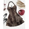 image:imageFloerns Womens Cute Summer Halter Neck Floral Leopard Print Short SundressBrown Multi