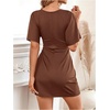 image:imageFloerns Womens Deep V Neck Twisted Plunging High Slit Mini Party DressBrown