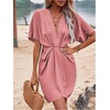image:imageFloerns Womens Deep V Neck Wrap Short Dress Summer Short Sleeve Casual Beach Vacation DressesDusty Pink