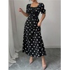 image:imageFloerns Womens Floral Short Puff Sleeve Milkmaid Dress Boho A Line Long DressesBlack Polka Dots