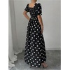 image:imageFloerns Womens Floral Short Puff Sleeve Milkmaid Dress Boho A Line Long DressesBlack Polka Dots