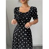 image:imageFloerns Womens Floral Short Puff Sleeve Milkmaid Dress Boho A Line Long DressesBlack Polka Dots