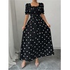 image:imageFloerns Womens Floral Short Puff Sleeve Milkmaid Dress Boho A Line Long DressesBlack Polka Dots