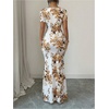 image:imageFloerns Womens Floral Short Puff Sleeve Milkmaid Dress Boho A Line Long DressesKhaki