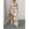 image:imageFloerns Womens Floral Short Puff Sleeve Milkmaid Dress Boho A Line Long DressesKhaki