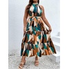 image:imageFloerns Womens Plus Size Boho Sleeveless Halter Neck Tie Back A Line Long DressGreen Geo